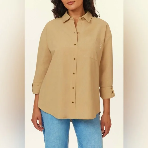 Scotch & Soda Oversized Button-Down Long-sleeved Tan Neutral Shirt Sz‎ Large NWT - Picture 4 of 11